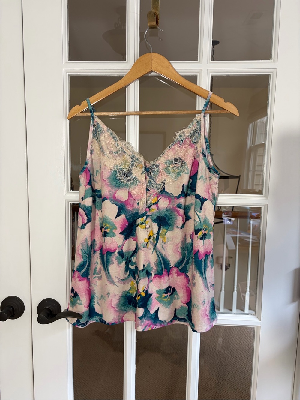 Grace & Lace Pink and Teal Floral Lace-Trim Camisole